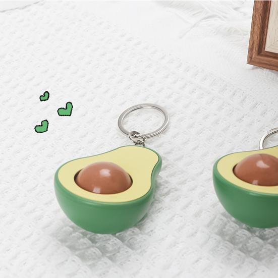 Avocado Keychain Fidget Toy with Rolling Ball Core Stress Relief Portable Fruit Roller Massage Bead Sensory Toy Keyring Pendant Kids Adults Gift