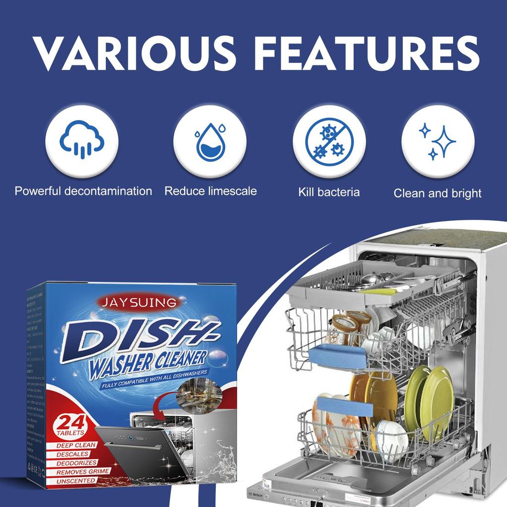 Jaysuing Dishwasher Cleaning and Descaling Tablets (24pcs) - Removes Heavy Grease and Stains from Dishwashers. Household Dishwasher Cleaner.
