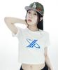JUSTHANG Big Newtro Blue Logo White Crop Top