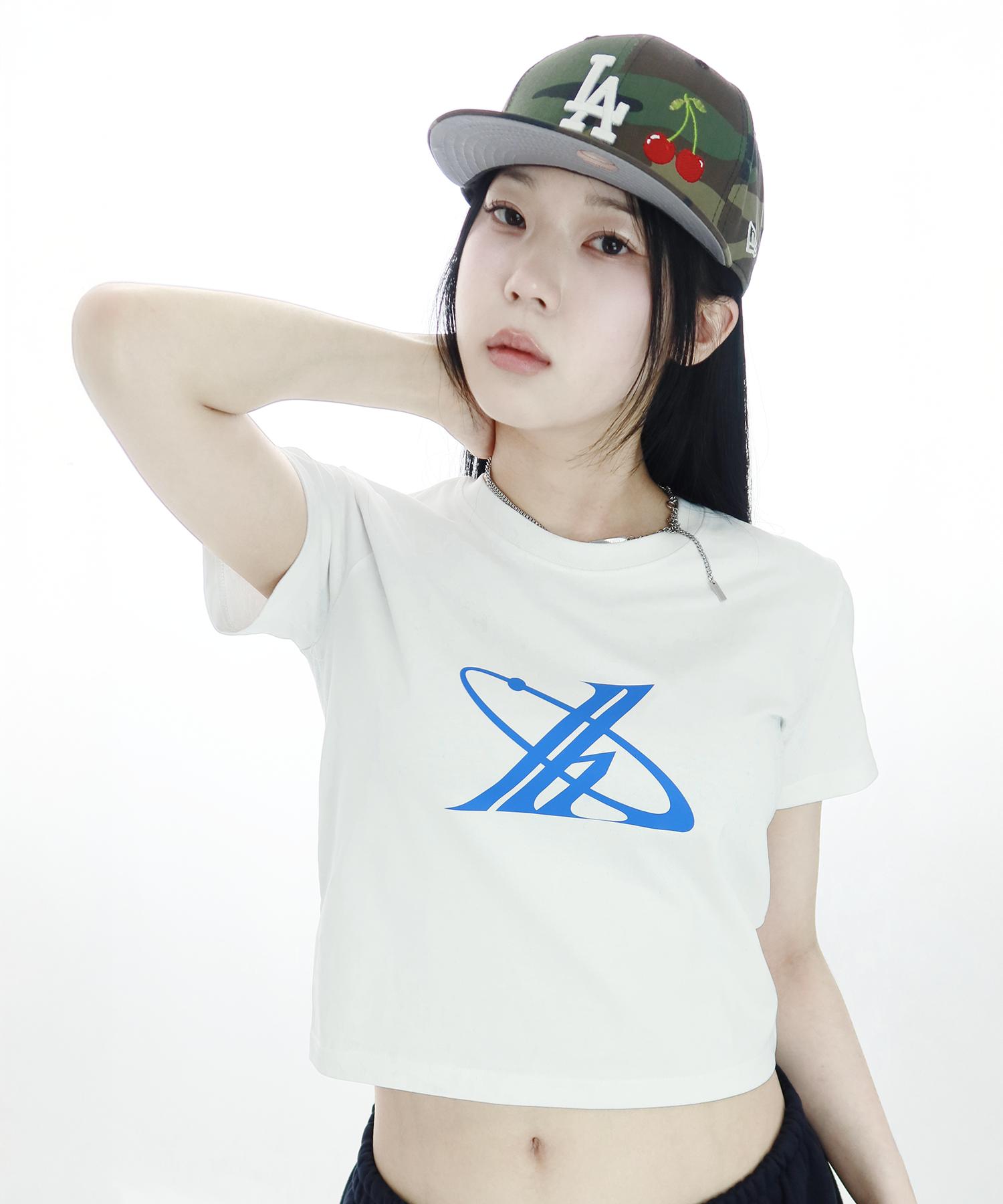 Just Haeng Big Newtro Blue Logo White Crop Top Free