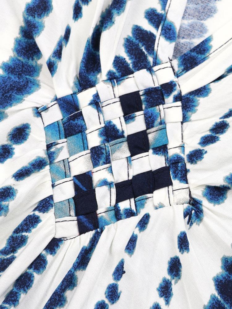 EDOLYNSA Blue Striped Kaftan Bohemian Bat Sleeve Beach Dress Ladies Vacation Bathing Suit Cover Up Summer Wear Homewear Q1523