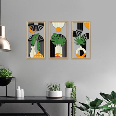 1PC/3PC Wooden Wall Art Set Boho Hollow Craft Farmhouse Design with Vases Living Room Wall Hanging Bohemian