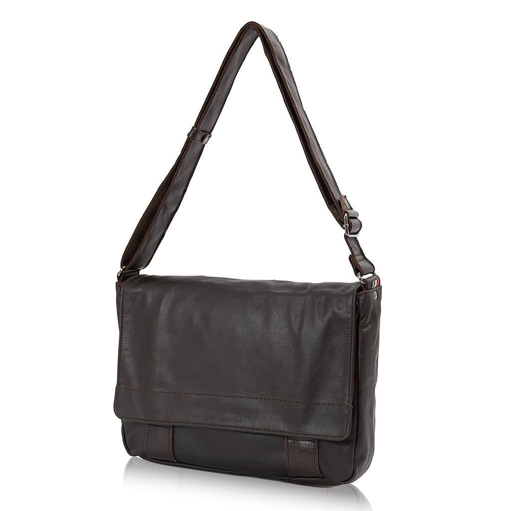 Doubles Crossbody Genuine Leather Shoulder A4 Dark Brown Men's Bag, Size, VWE-1926,