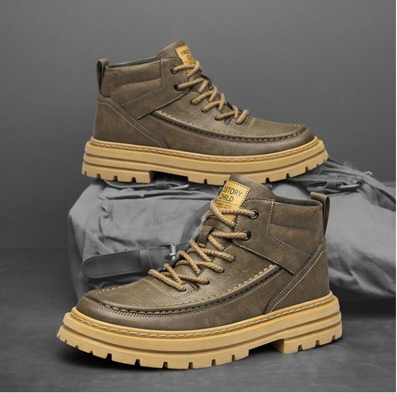 Fashion Men's Boots Genuine Leather Shoes High Quality Lace Up Motorcycle Boots  Men Casual Shoes