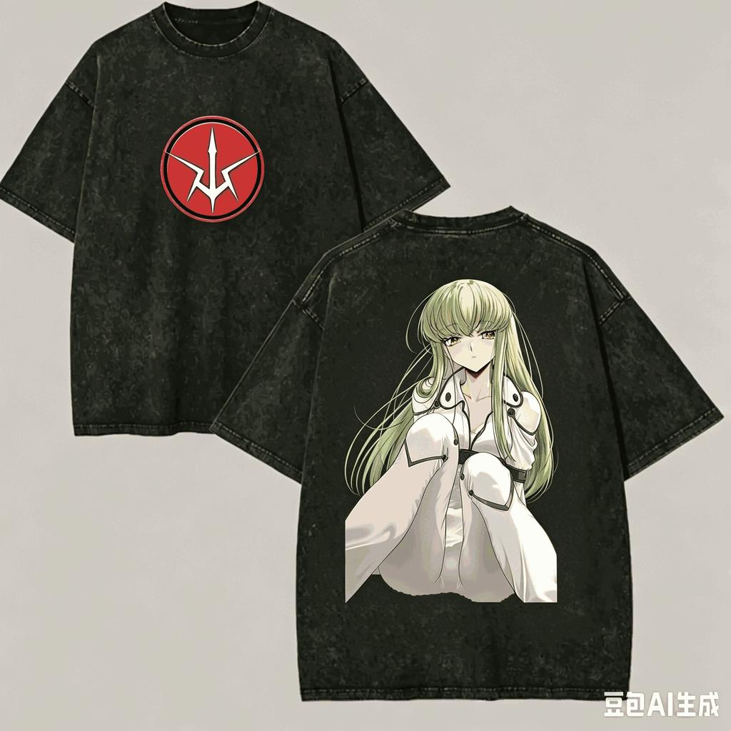 Code Geass Washed T-shirt Anime Lover Harajuku New Model Unisex Oversized personality Clothes Streetwear high quality Breathable