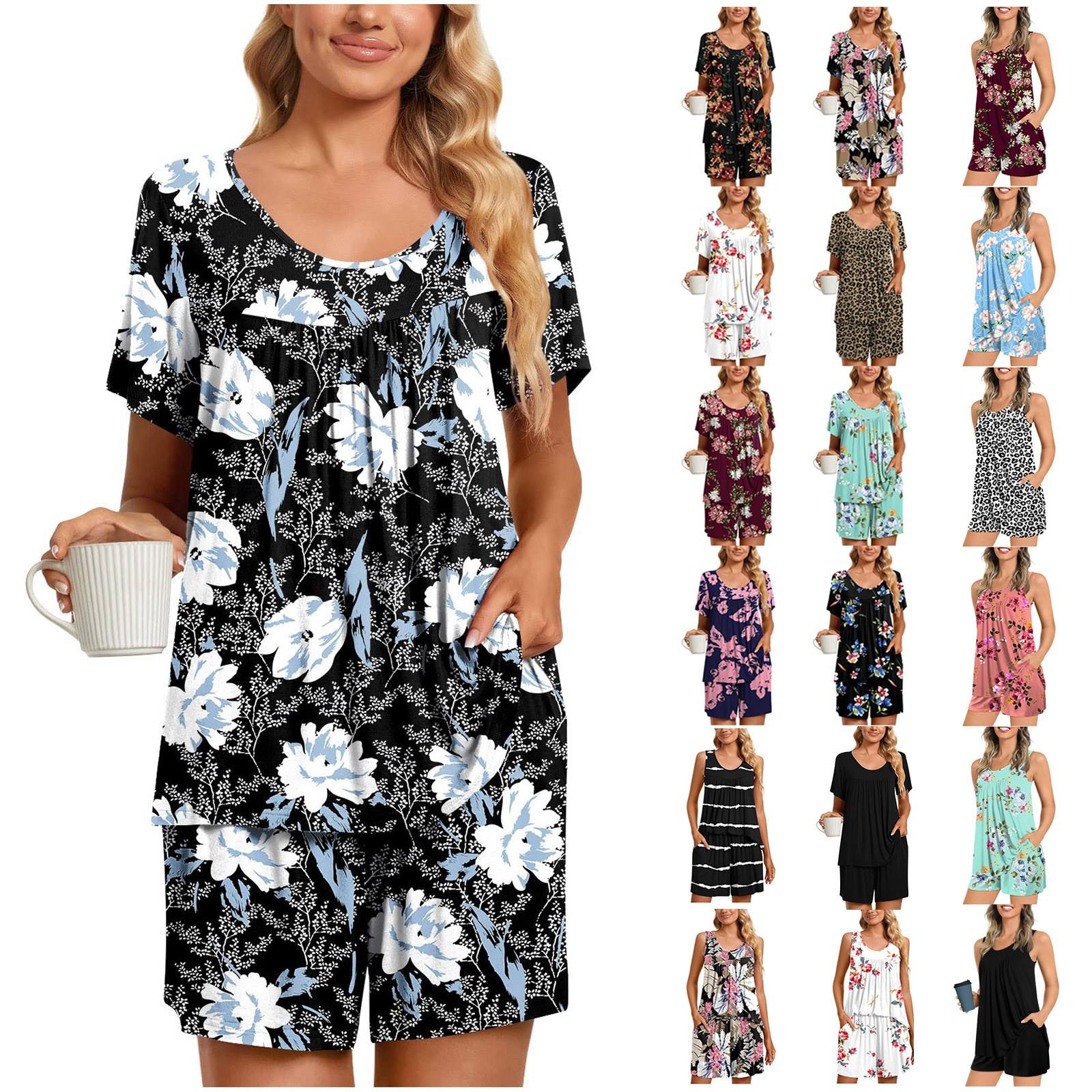 

Женские пижамы, повседневные мягкие плиссированные шорты с короткими рукавами, свободный летний комплект с карманами