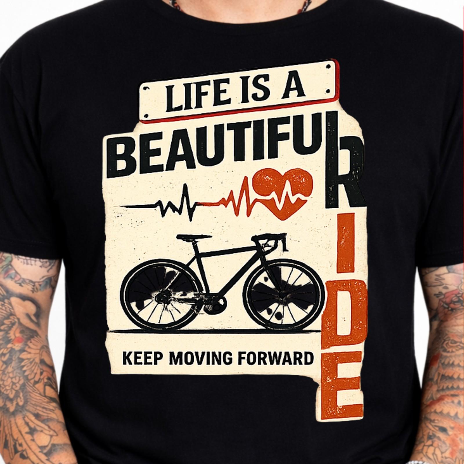 Life Is a Beautiful Ride Cycling T-Shirt Bicycle Heartbeat Inspirational Tee. XXL