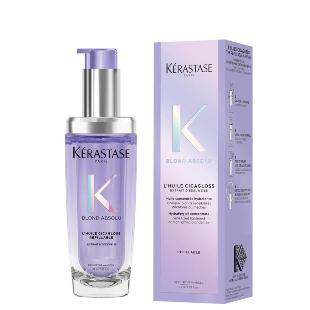 Kérastase Blond Absolu, Intenzivní posilující vlasový olej pro blond vlasy, Pro citlivé odbarvené nebo melírované vlasy, S kyselinou hyaluronovou & květem protěže,