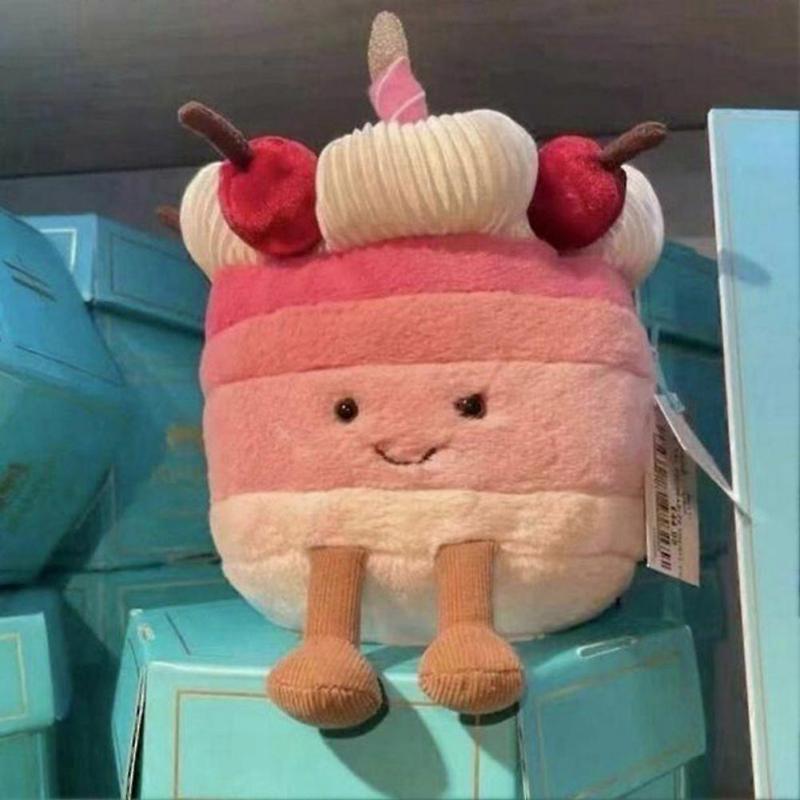 Cherry Cake Plush Toy - Soft Stuffed Doll Cute Kawaii Food Plushie for Girls' Birthday Gifts