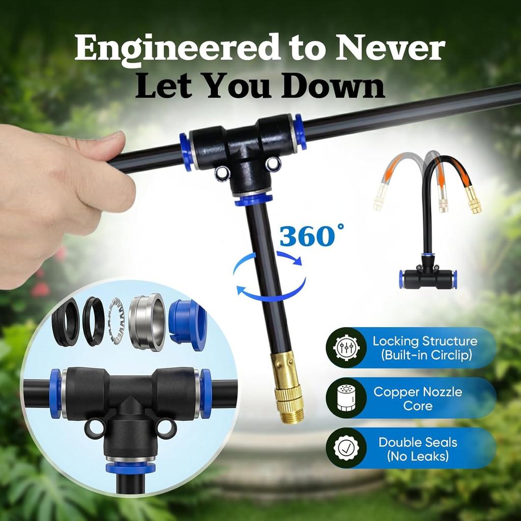 100 Fuß 1/4-Zoll Tropfbewässerungs-Kit mit 16 verstellbaren Kupferdüsen, Automatisches Zerstäubungs-Bewässerungs-Sprinklersystem für Garten, Hochbeete,