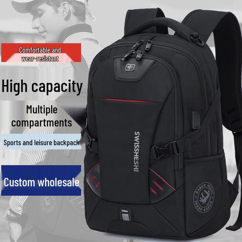 Swiss Men's Large Capacity Waterproof Travel Backpack - Lightweight Laptop Bag for High School Students