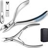 Justit Nail Care Set with Nippers for Ingrown Nails and Multifunctional Stainless and Includes a Leather Storage Bag 4-Piece Toenails, Steel,
