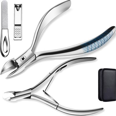 Justit Nail Care Set with Nippers for Ingrown Nails and Multifunctional Stainless and Includes a Leather Storage Bag 4-Piece Toenails, Steel,