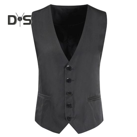 

Мужской жилет с V-образным вырезом без рукавов однобортный пиджак однотонный карманный дизайн осенне-зимний деловой жилет M чёрный