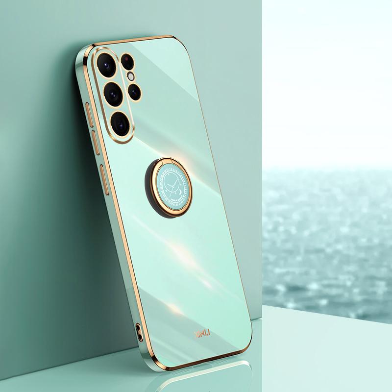 

XINLI For Samsung Galaxy S24 Ultra Cover Electroplated TPU Phone Case with Ring Kickstand Cyan