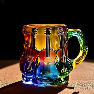 2Pcs Guitar Art Mug 11oz Musical Coffee Cup 3D Guitar Shaped Glass Mug Painted Collection Gifts for Music Lovers