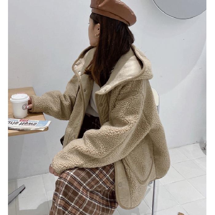 2024 Petite Women's Casual Hooded Lambswool Cardigan Jacket - Autumn Winter Arrival