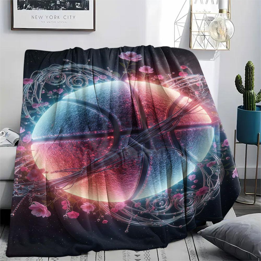 1Pc Luminousball Print Flannel Blanket, High Quality Comfortable for All Seasons, Home Decor, Warmth and Comfort, Perfect for Christmas Gifts