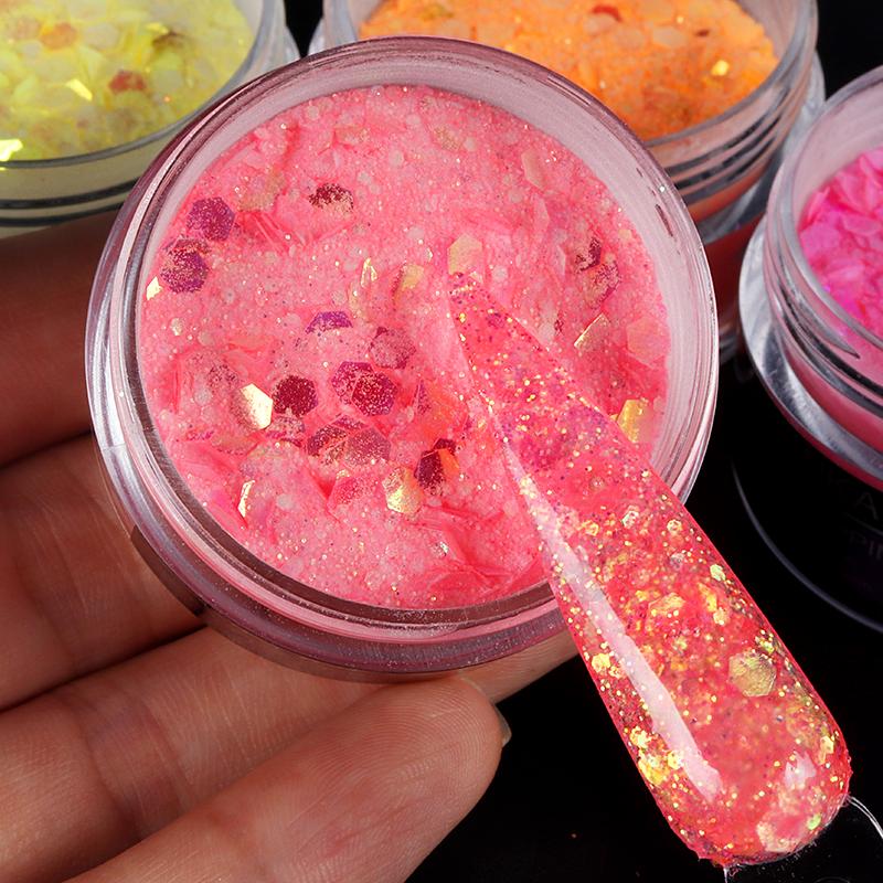 15g Nail Art Akrylový prášek Smíšený Mořská panna Šestiúhelník robustní třpytivé flitry pro nehtovou modeláž gel Polish Manikúra