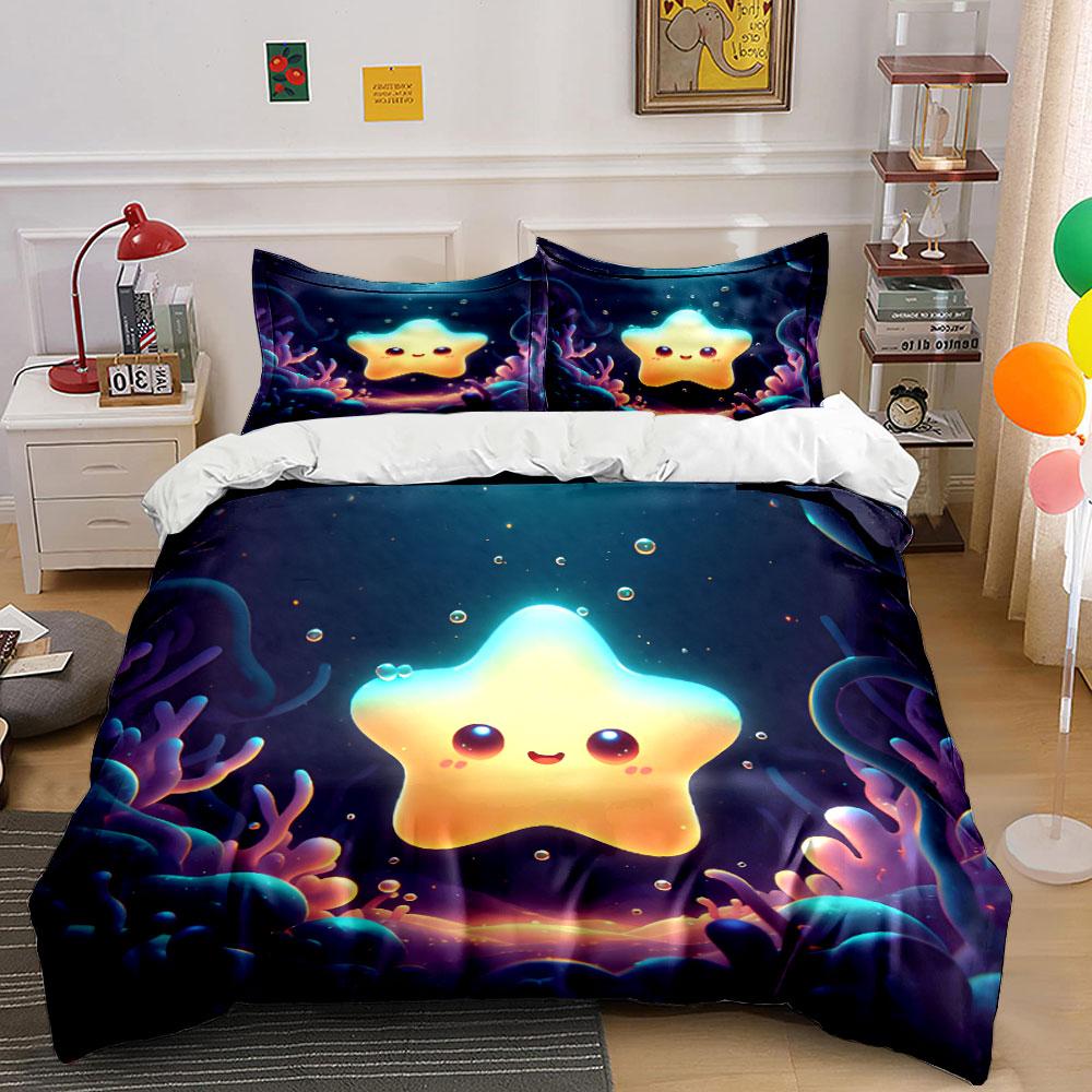 Cute Smiling Star Bedding Set Bedding Duvet Cover Set Duvet Cover Pillowcases (1 * Duvet Cover 2 * Pillowcases, Without Duvet Insert)