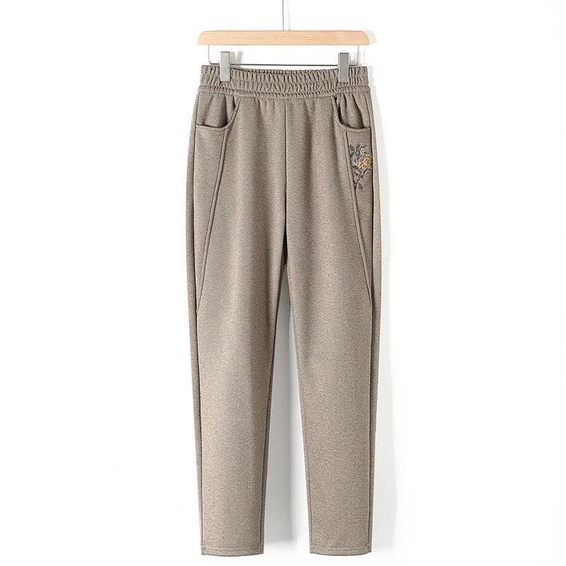 Mom's Versatile Plus Velvet Elastic Waist Straight Leg Pants - Thickened Winter Trousers for Middle-Aged and Elderly Women