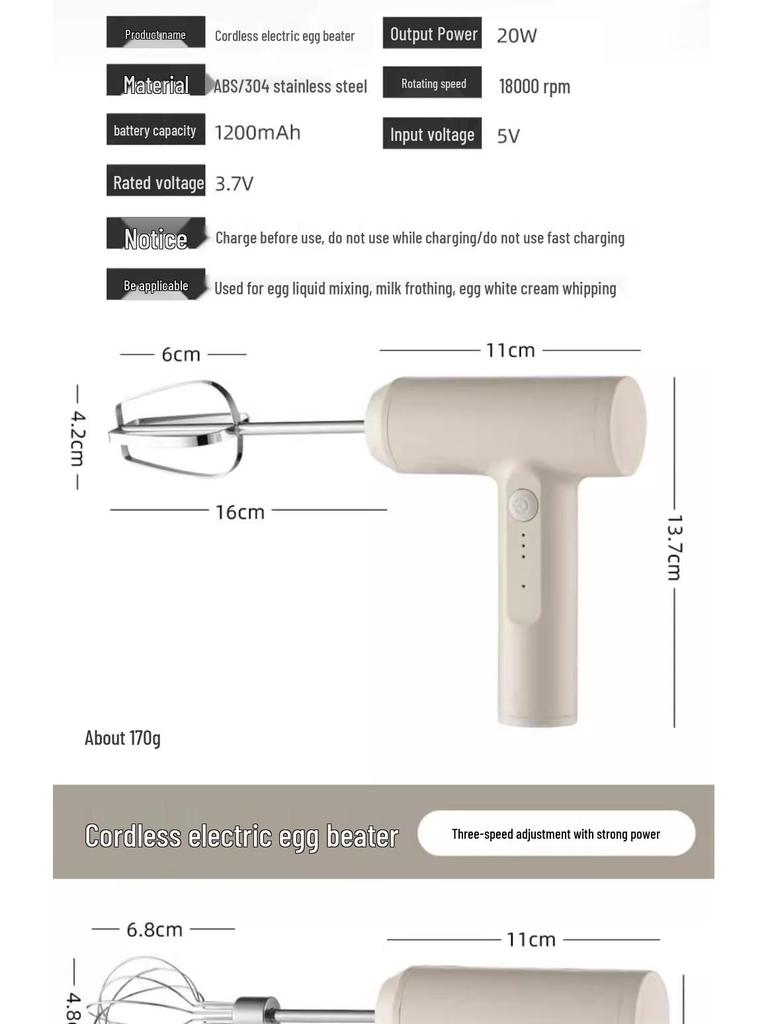 Rechargeable Stainless Steel Handheld Electric Egg Beater for Baking