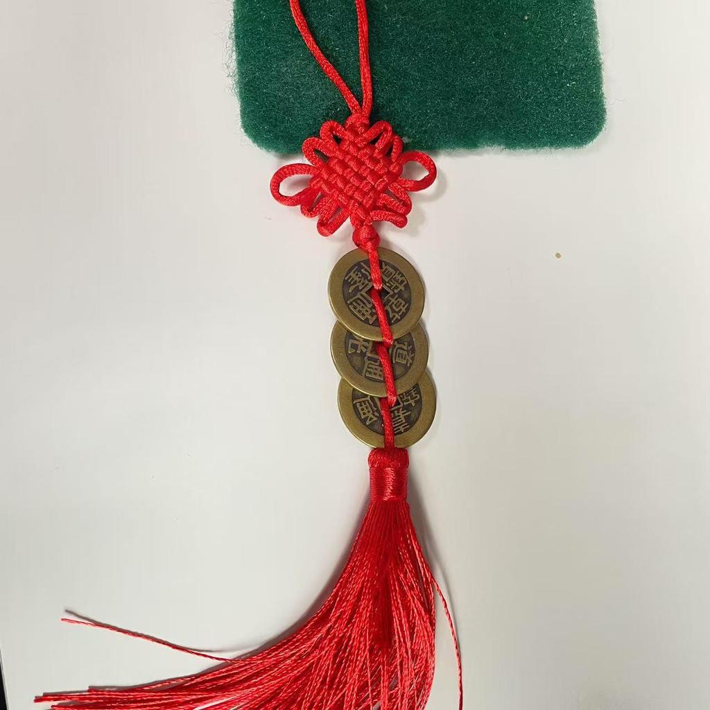 Thickened Five Emperors Antique Copper Coins Pendant with Red and Yellow Chinese Knot