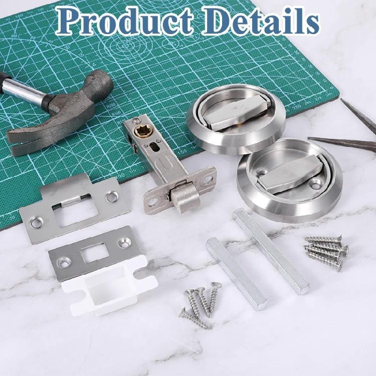 Round Recessed Pocket Door Lock Steel Pull with Double Sided Turn Handle for Interior Sliding Door and Passage Door Installation Projects