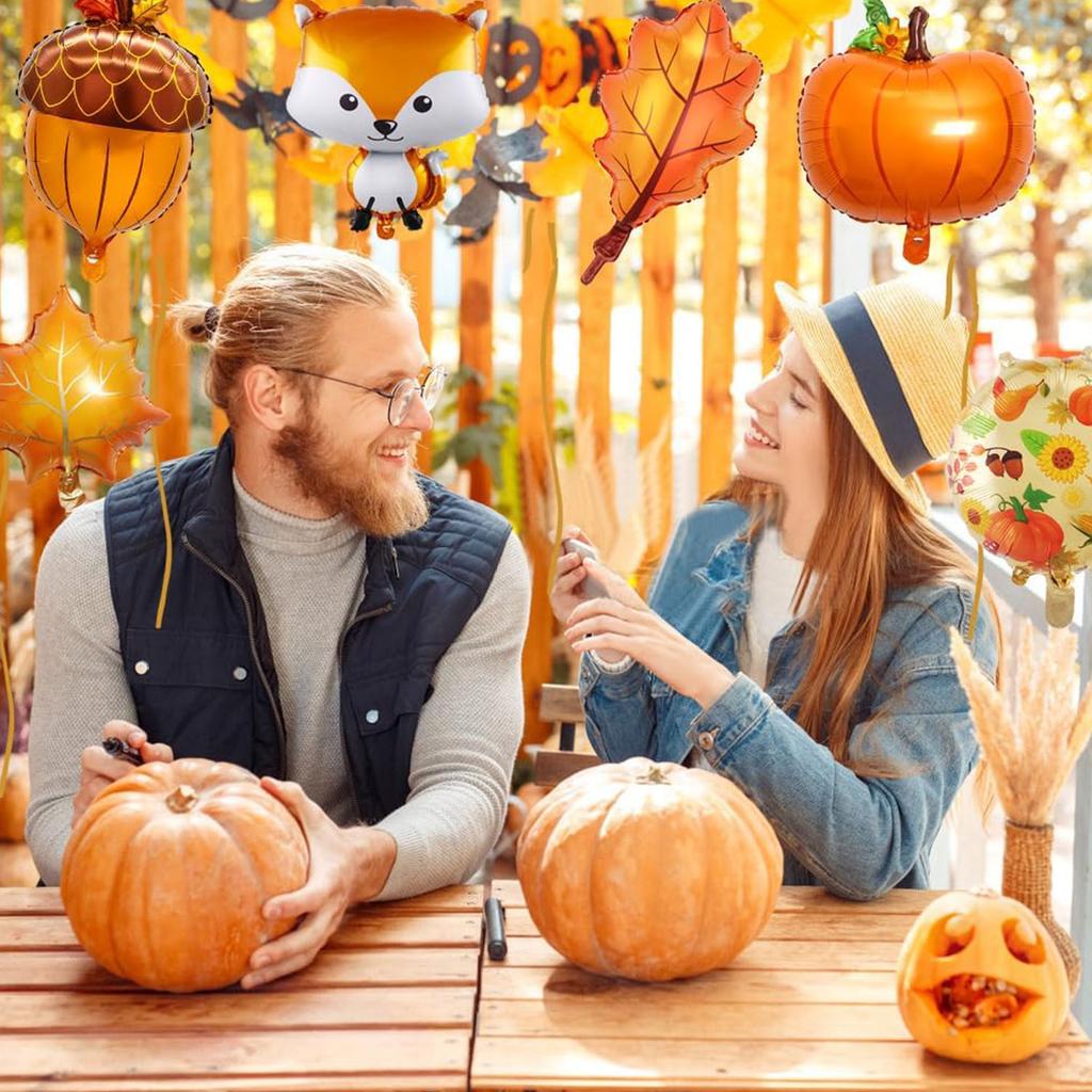 22 Pcs Maple Leaves Balloons Autumn Decorations with Maple Leaves Pumpkin Balloons for  Wedding Birthday Thanksging Day Party