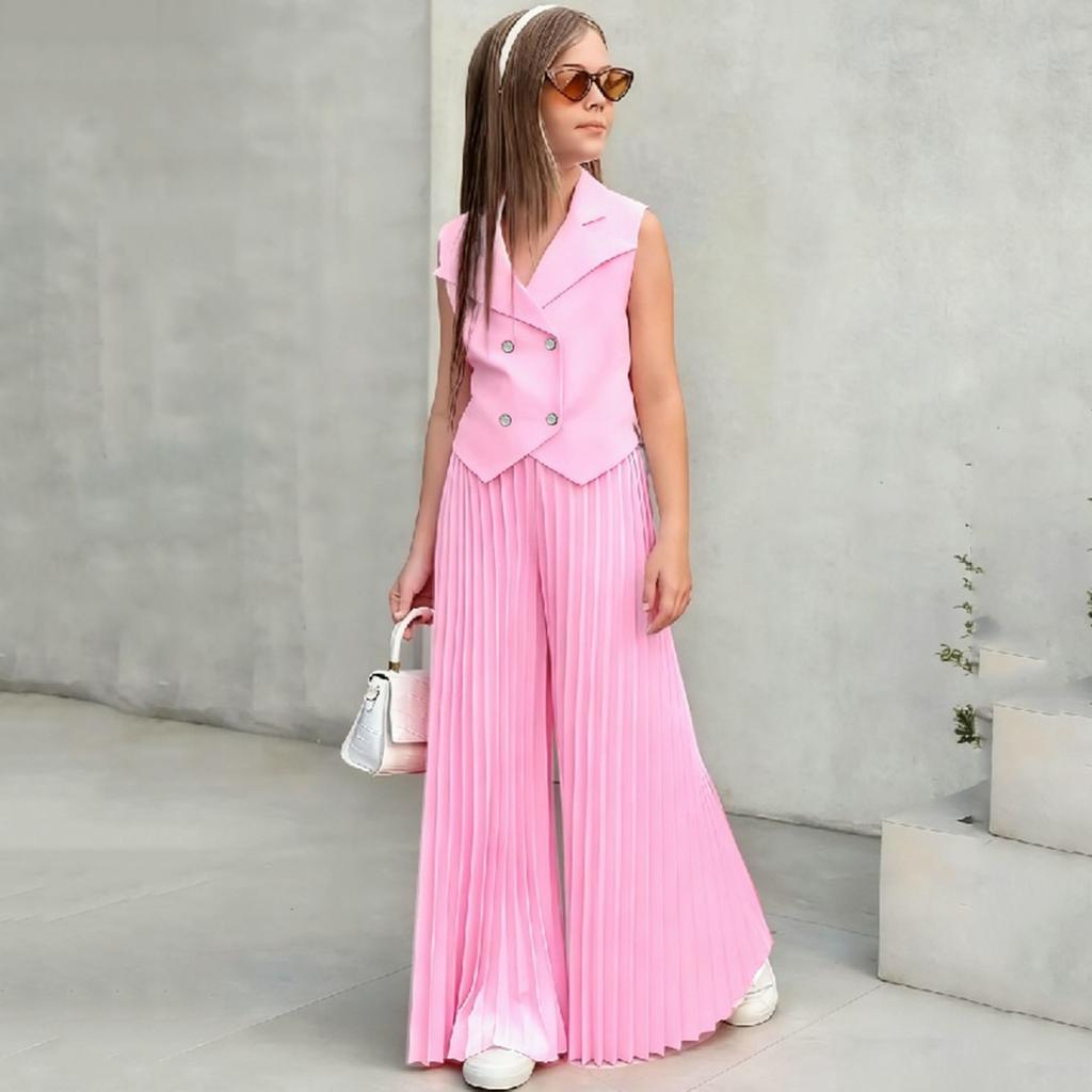 Dívčí top bez rukávů a široké plisované kalhoty Lehký letní outfit pro děti Neformální oblečení