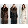 Womens Long Puffer Coat With Detachable Faux Fur Collar Slim Fit Knee-Length Warm Winter Outerwear