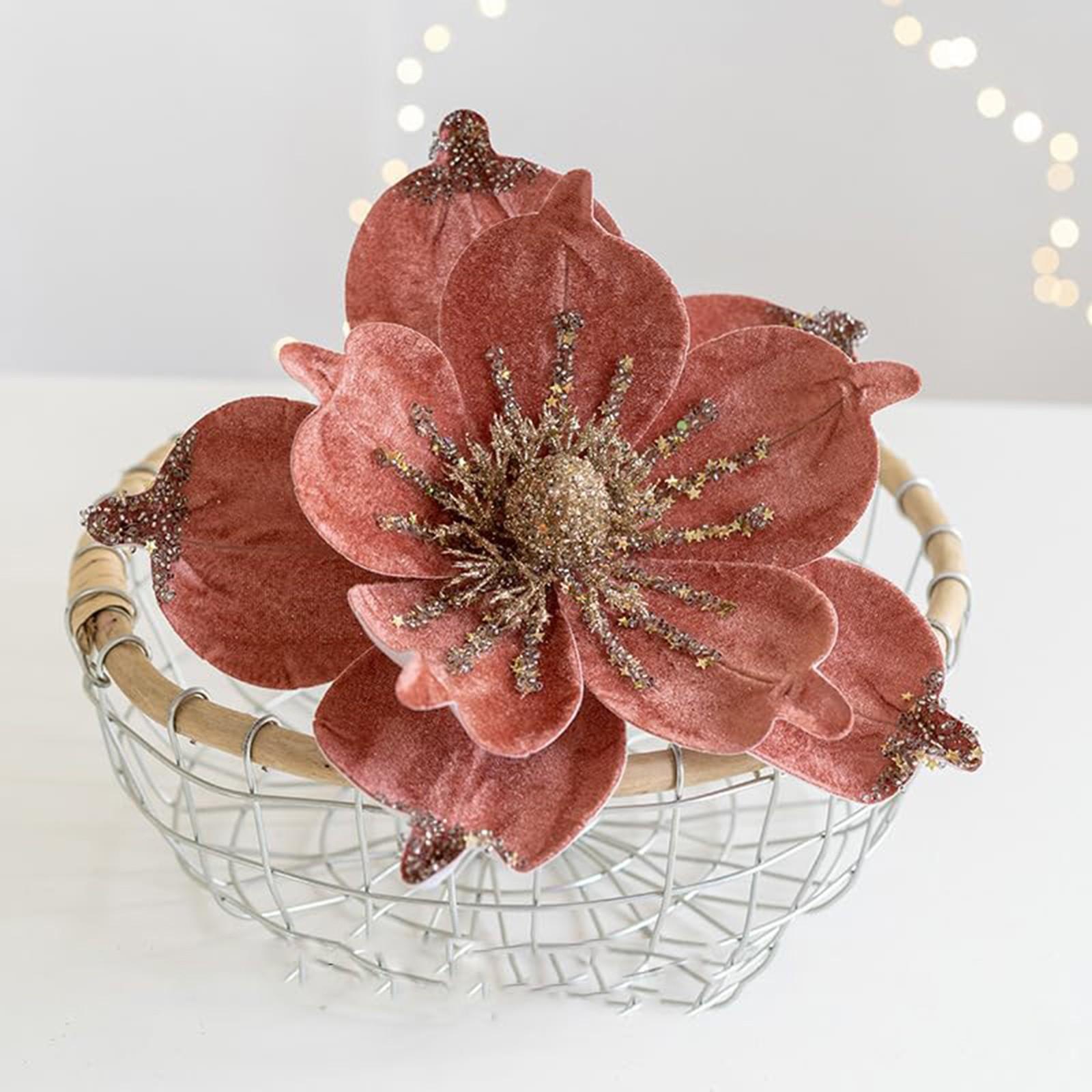 

Искусственные блестящие цветы магнолии, рождественские украшения из пуансеттии для рождественской елки, венок, гирлянда, рождественское новогоднее украшение One Size розовый