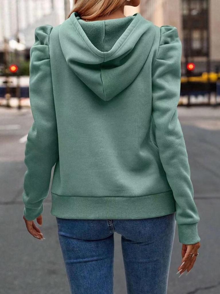 Women's 2024 Autumn/Winter Stacked Collar Hooded Solid Pullover Sweatshirt