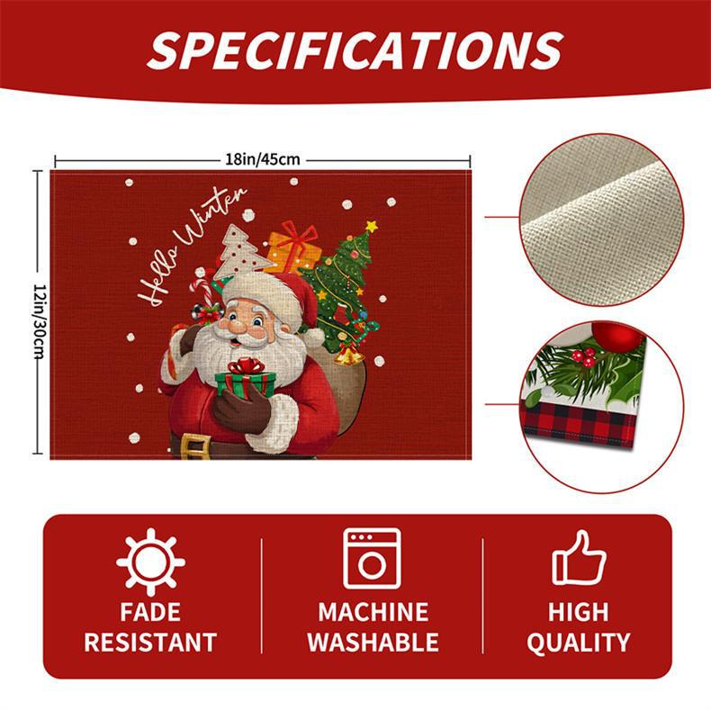 Kerst Linnen Placemat & Tafel Runner Set - Feestelijke Tafeldecoratie & Hittebestendig Kussen