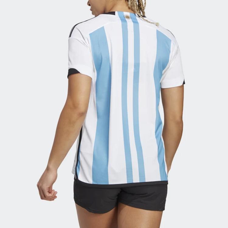 Adidas Argentina National Team Jersey Straight Stripe Round Neck Short Sleeve T-Shirt Women Tops White IB3596