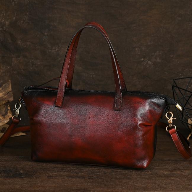 Johnature Dámská retro kabelka Pravá kůže Jednobarevné tašky přes rameno Všestranná měkká hovězí kůže Crossbody kabelka