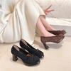 Vintage Maillard Bow Mary Jane Single Shoes Women's 2025 New Small Round Head Thick Heel Temperament High Heels