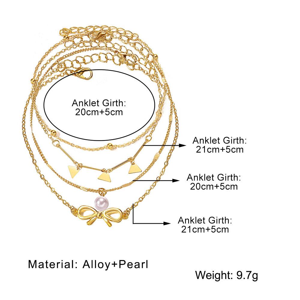 Women's Sequin Gold Anklet Summer Beach Anklet Triangle Bracelet Jewelry Pearl Set Gift