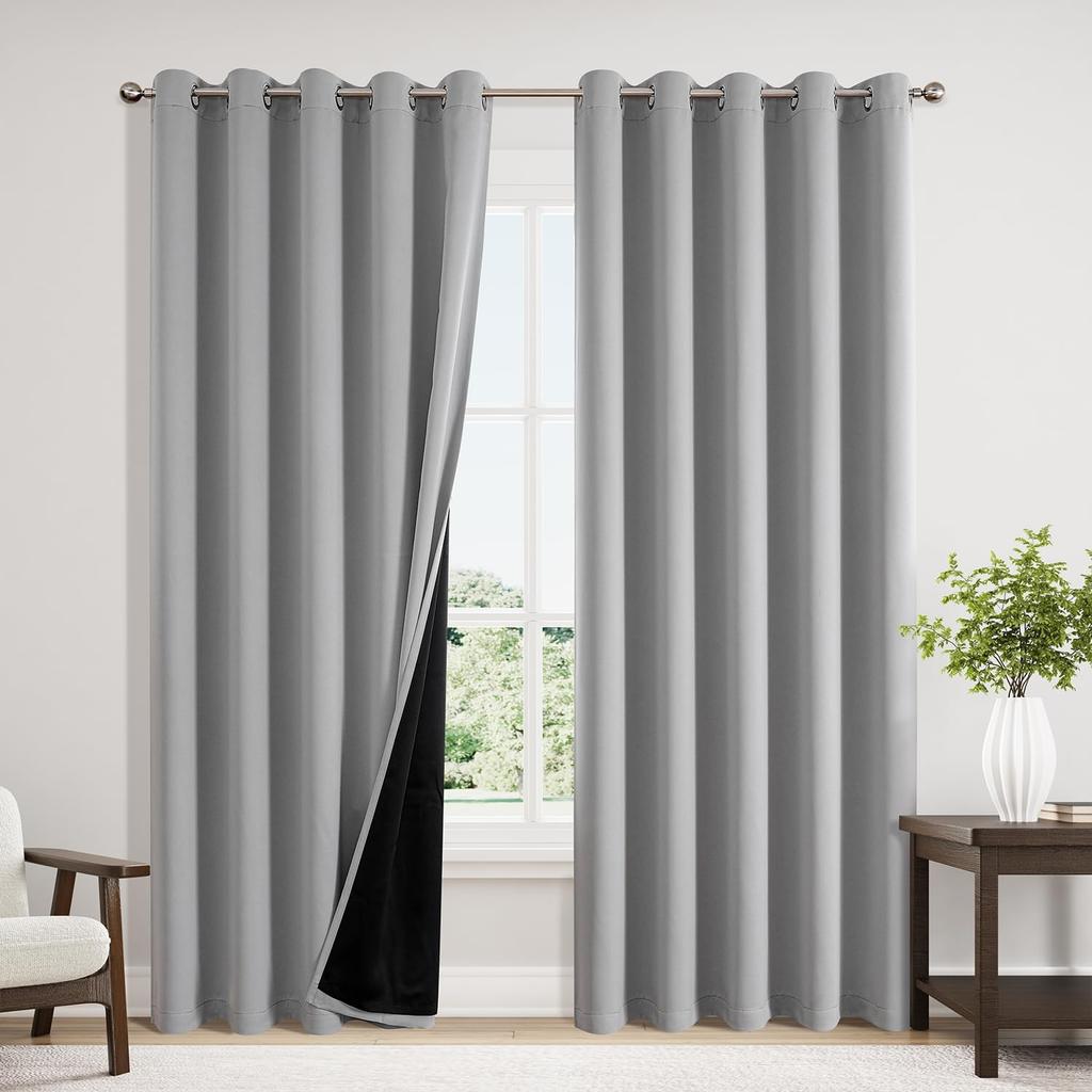 Blackout Curtain for Living Room Polyester Pongee Grommet Thermal Insulated Light Blocking Curtain Drape for Patio French Door