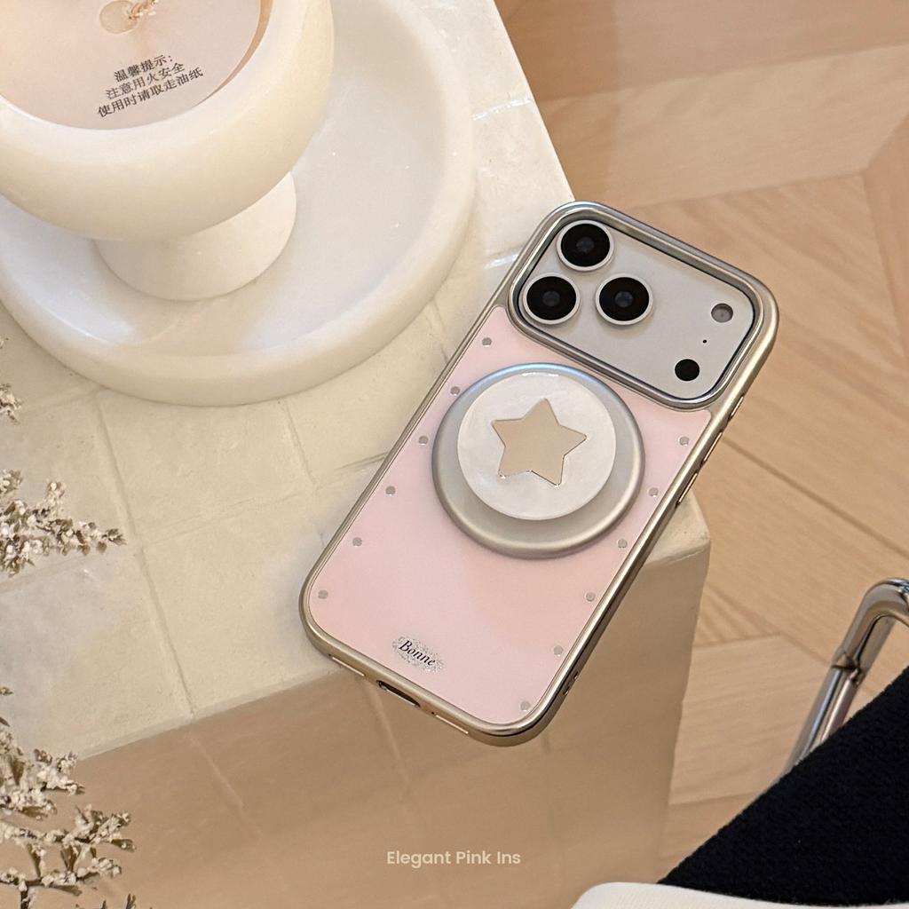 Fritillary is suitable for Apple 17pm mobile phone case magnetic suction bracket iphone16 powder polka dot gilt 14 anti-drop 15 mirror