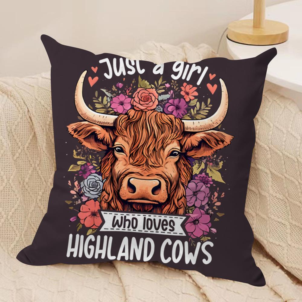 

Scottish Highland cow black Cushion Cover Soft Plush Fabric DoubleSided Printed Cushion Covers for All Seasons Home Decor 30x30cm