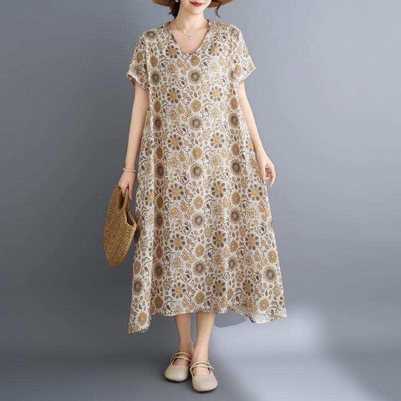 DIMANAF New 2026 Women Sundress Plus Size Summer Beach Long Dress Loose Casual Maxi Lady Floral Print Dress