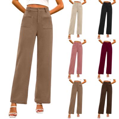 Women's Casual Wide-leg Stretch High-waisted Button-down Wide-leg Pants Working Straight-leg Pants With Pocket Pants