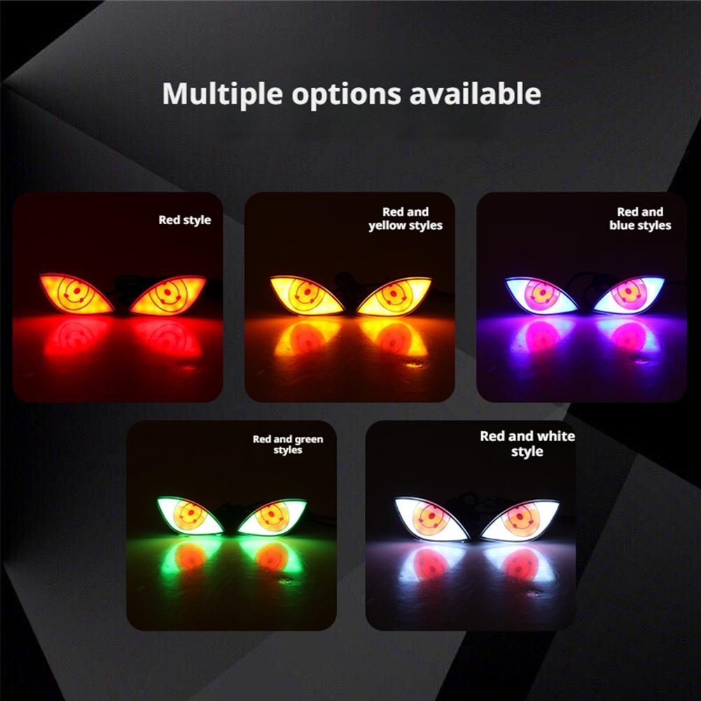 1pair Motorcycle LED Devil’s Eye Rear Taillight Decorative Light Classic Anime Eye License Plate Lamp Red Blue Strobe Indicator