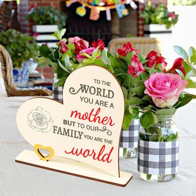 Wood Mother's Day Sign Heart Rustic Gift from Son Daughter Wooden Plaque Table