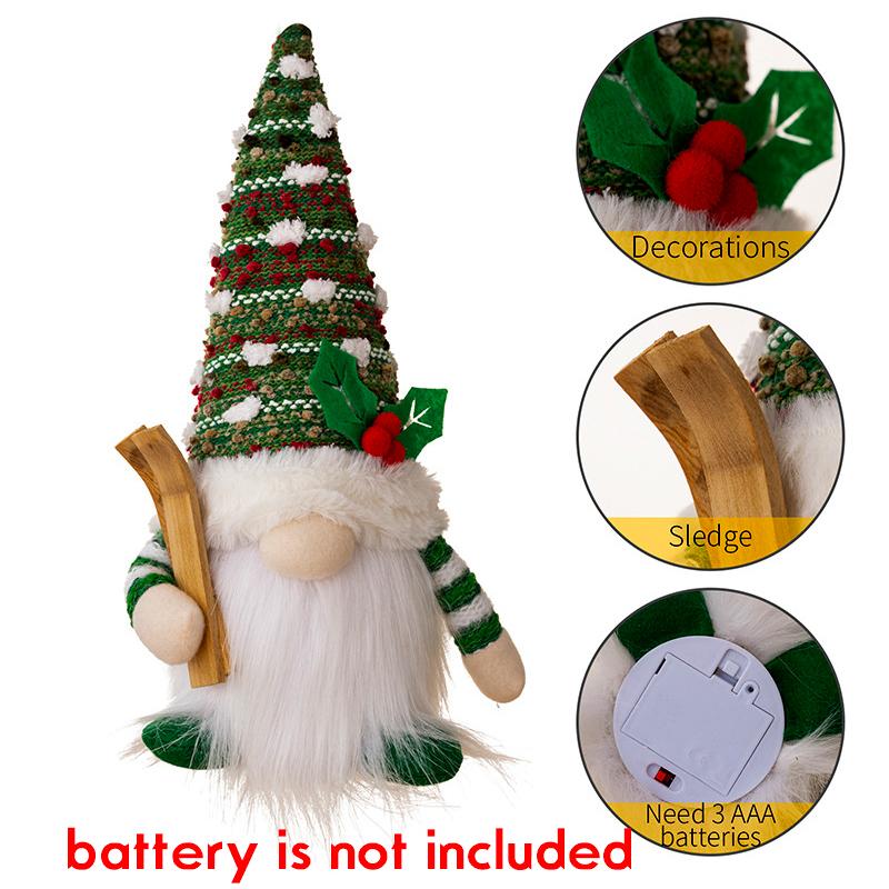 2024 Christmas Doll Sled Elf Ski Gnome with Led Light Christmas Decorations for Home Xmas 2024 New Year 28cm