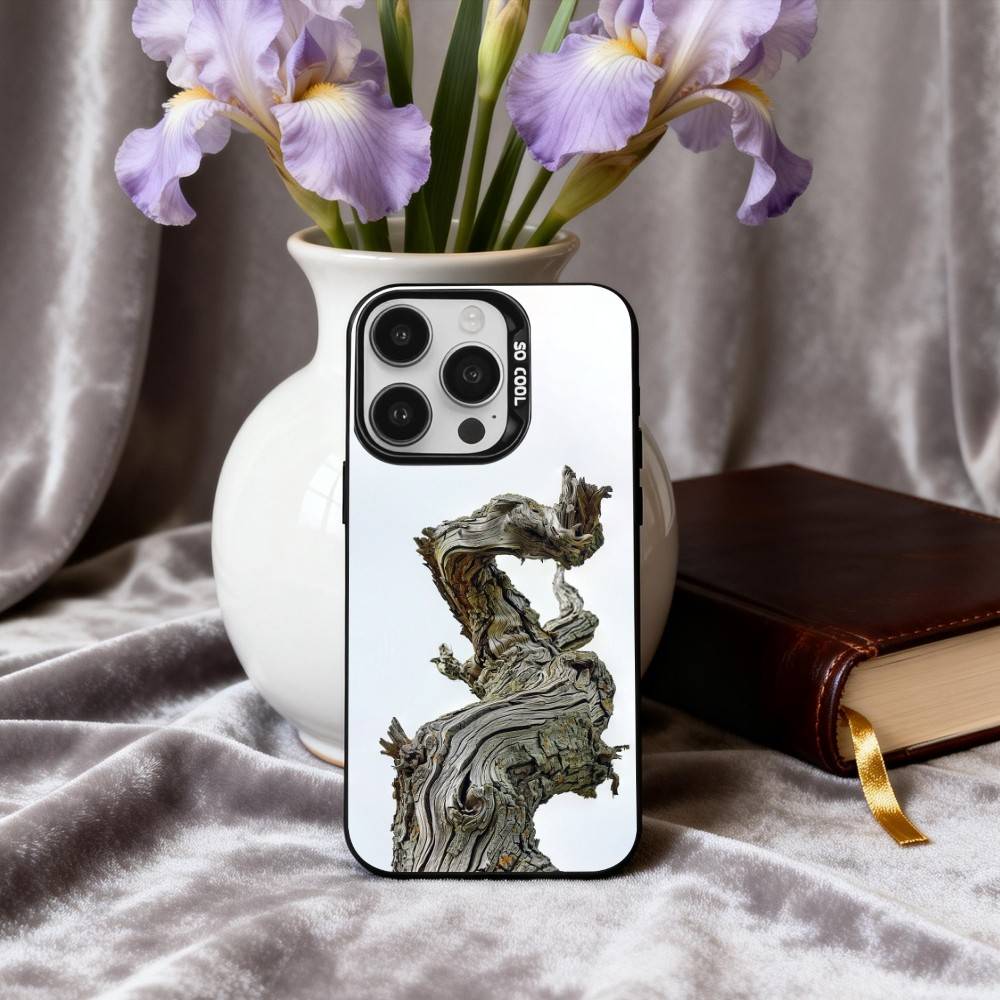 Art W-Wood G-Grain Natural Phone Case For iPhone17,16,15,14,13,12,11 Plus,Pro Max Black Candy Silver Phone Case