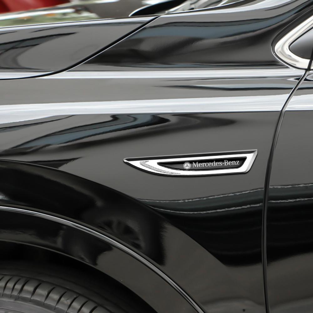 CSC1 2PCS 3D Metal Styling Car Body Fender Emblem Sticker For Mercedes Benz B/C/E/S Class A Class C200L GLC GLK Accessories