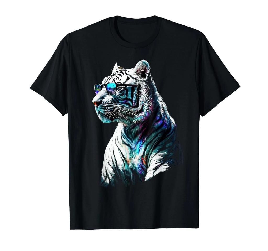 White Tiger Sunglasses Colourful Art Animal Tiger T-Shirt