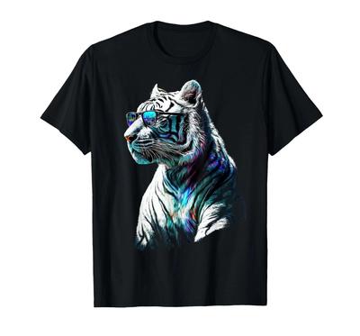 Weiße Tiger Sonnenbrille Buntes Tierkunst Tiger T-Shirt